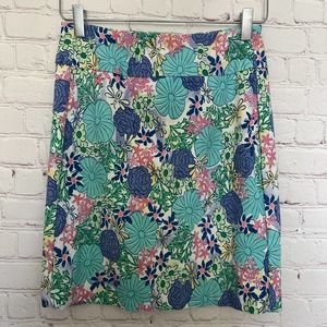 Lula-B Women's Colorful Floral Stretchy Casual Short Skirt Back Pockets -Size 2